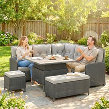 6 PCs Rattan Garden Furniture Sectional Conversation Corner Sofa, Dark Grey