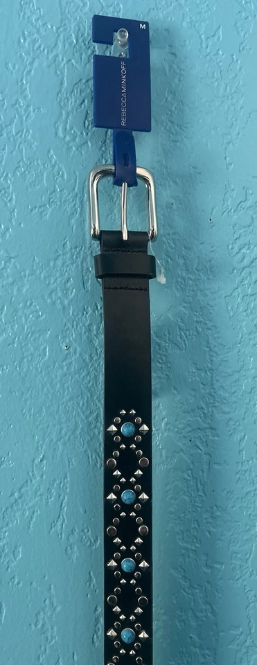 Rebecca Minkoff ~ Cinturón de cuero para mujer ~ Talla M. Negro con tachuelas plateadas ~ Nuevo con etiquetas Foto 4 de 4