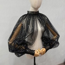 Sequin Wedding Cloaks Puffy Sleeves Jacket Short Bridal Bolero Shawl High Neck