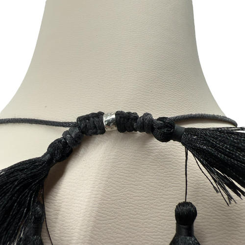 J. Jill Raffia Halskette Streifen Kugel Kugel schwarz natur Perlen Statement Boho - Bild 9 von 10