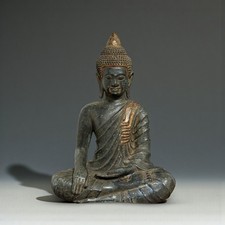 Statua in bronzo Siddhartha Gautama Buddha Khmer - tocco terra - Cambogia