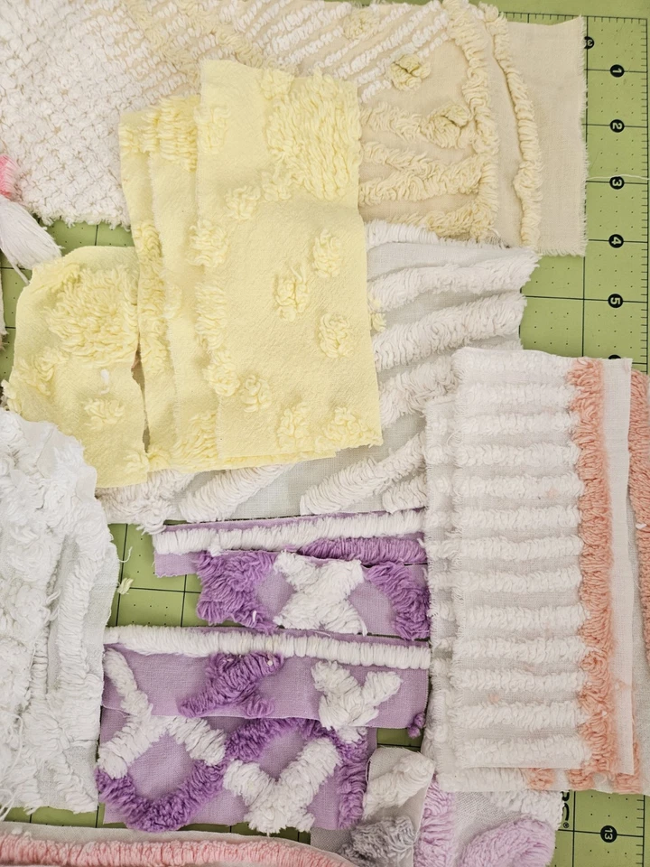 Scrap Cotton Fabric and Chenille Bedspread Fabric for Slow Stitch Quilting Lot - Image 3 of 4