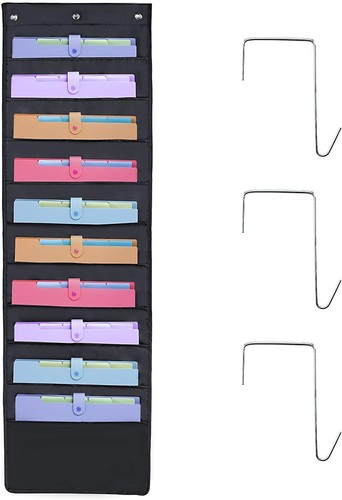 HAOHAN 10 Pockets Over Door Hanging Wall File Organizer, Oxford Cloth Black