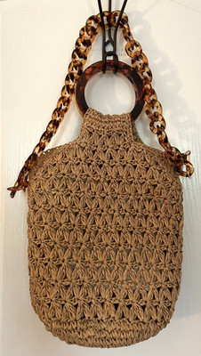 ZARA Macramé Straw Crochet Handbag Tortoise Shell Style Chain & Shell Handles