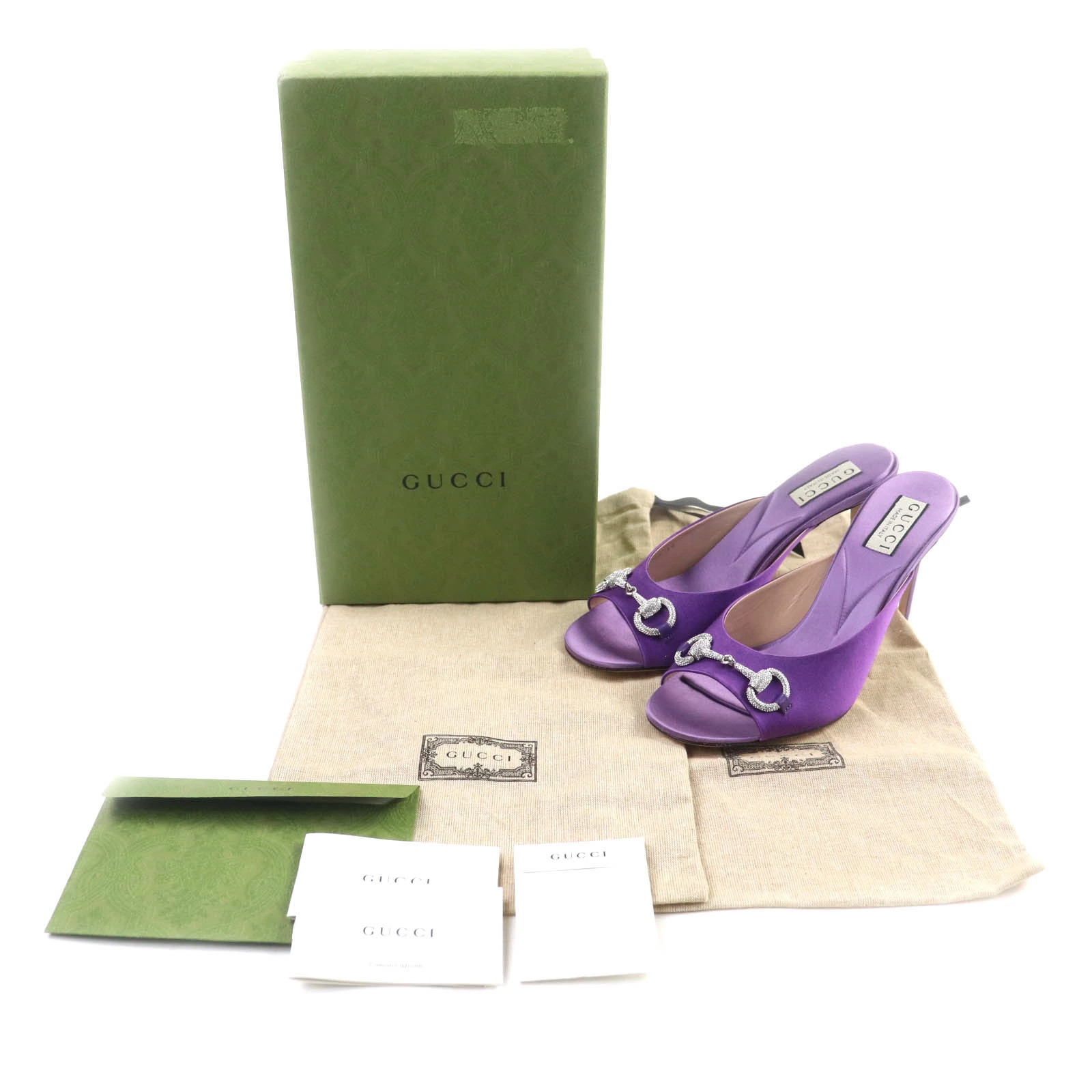 GUCCI 771594 Horsebit Crystal Satin Mule Sandals Purple 38 and storage bag Made thumbnail 2