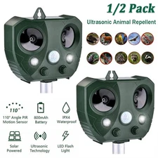 1/2PK Animal Repeller Ultrasonic Solar Power Outdoor Pest Cat Mice Sensor PIR US