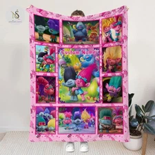 Personalized Trolls Movie Queen Poppy Fleece Sherpa Quilt Blanket Gift for Fan