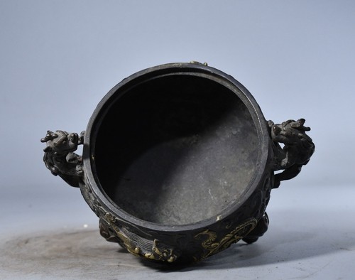 Collect old China copper handmade dragon ears statue incense burner decoration - Picture 4 of 9