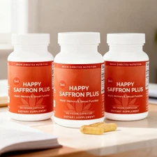 1-3X Happy Saffron Plus, 90 Vegan Capsules with Saffron Extract, Curcumin & Zinc