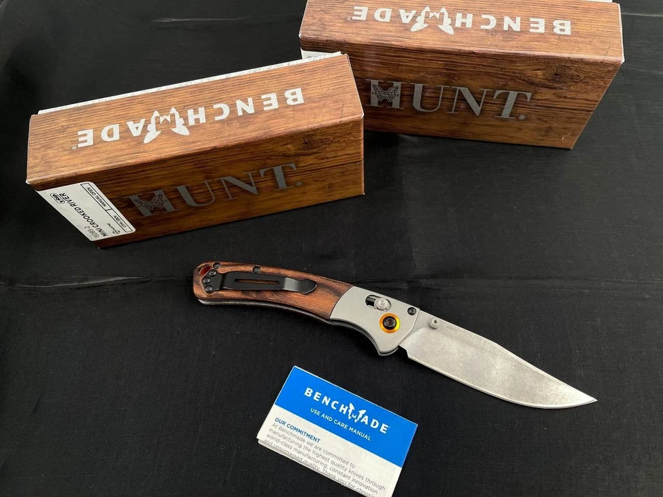 Cuchillo Benchmade 15085-2 S30V Mini Crooked River Gris Aluminio Madera Clip-Point Foto 2 de 4