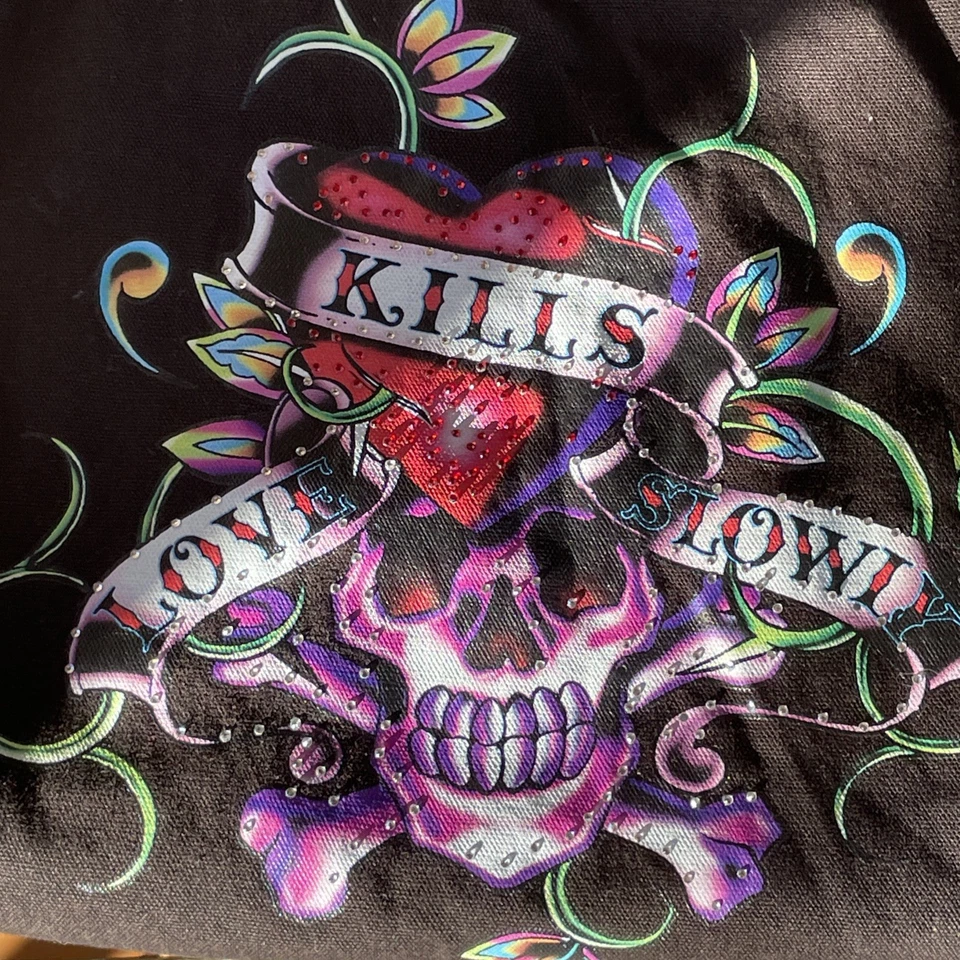Bolso de Mano Ed Hardy Christian Audigier De Colección El Amor Mata Lentamente Tatuaje Calavera Bling Foto 4 de 4