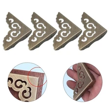 Set Of 4x Vintage Style Brass Corner Protectors For Trunks And Cabinets