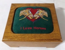 Crewel Embroidery Work Horse Head Sewing Box Pin Cushion Box