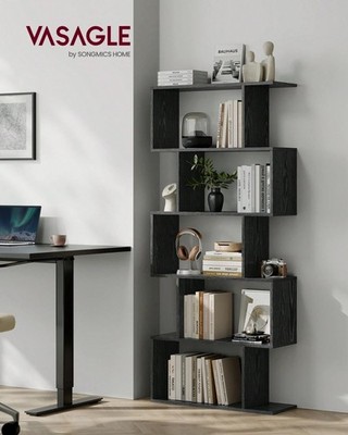 VASAGLE 5-Tier Bookshelf Ebony Blk Bookcase Tall Storage Shelf Room Divider Unit