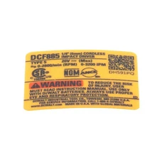 New Dewalt OEM N447011 Impact Driver Rating Label DCF885M2 DCF885C2 DCF885B