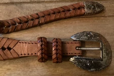 VINTAGE WESTERN RANGER BELT BROWN LEATHER BRAIDED ( SIZE 36 ) PREOWNED