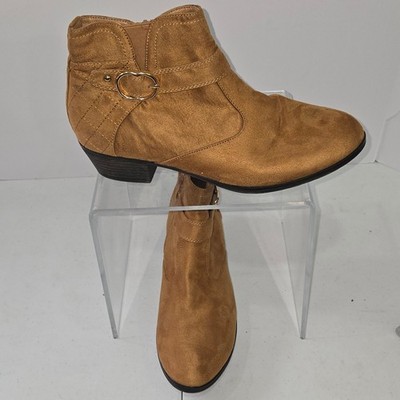 Forever Womens Faux Suede Ankle Boots Tan Camel Gold Buckle Size 10 AC247