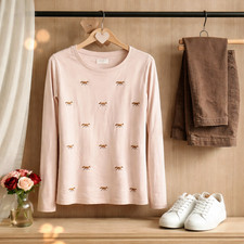 Womens Talbots NWT long sleeve t-shirt with foxes apricot and brown sz M