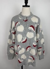 Vintage Orvis Christmas Sweater Womens XL Santa Claus Pom Poms Holiday 90s Mom