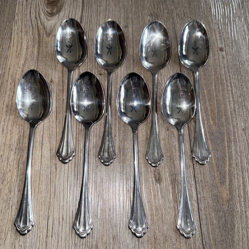 8x Oneida Community Marquette Stainless Tablespoons 6.5” Scalloped Trim Spoons