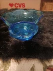 Blue Depression Crackle Glass Dish