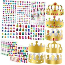 46 Pcs Paper Crowns DIY Party Hats Gold Decorative Crown Supplies with Jewels