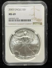 NGC MS 69 2003 American Silver Eagle One Dollar S$1 Coin - 229