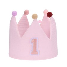 1st Birthday Crown Hat Reusable Party Hats with Elastic Band, Pink