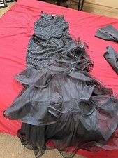 candalite Black Halter Lace Bodice Tiered Tulle Formal Dress, Regular S