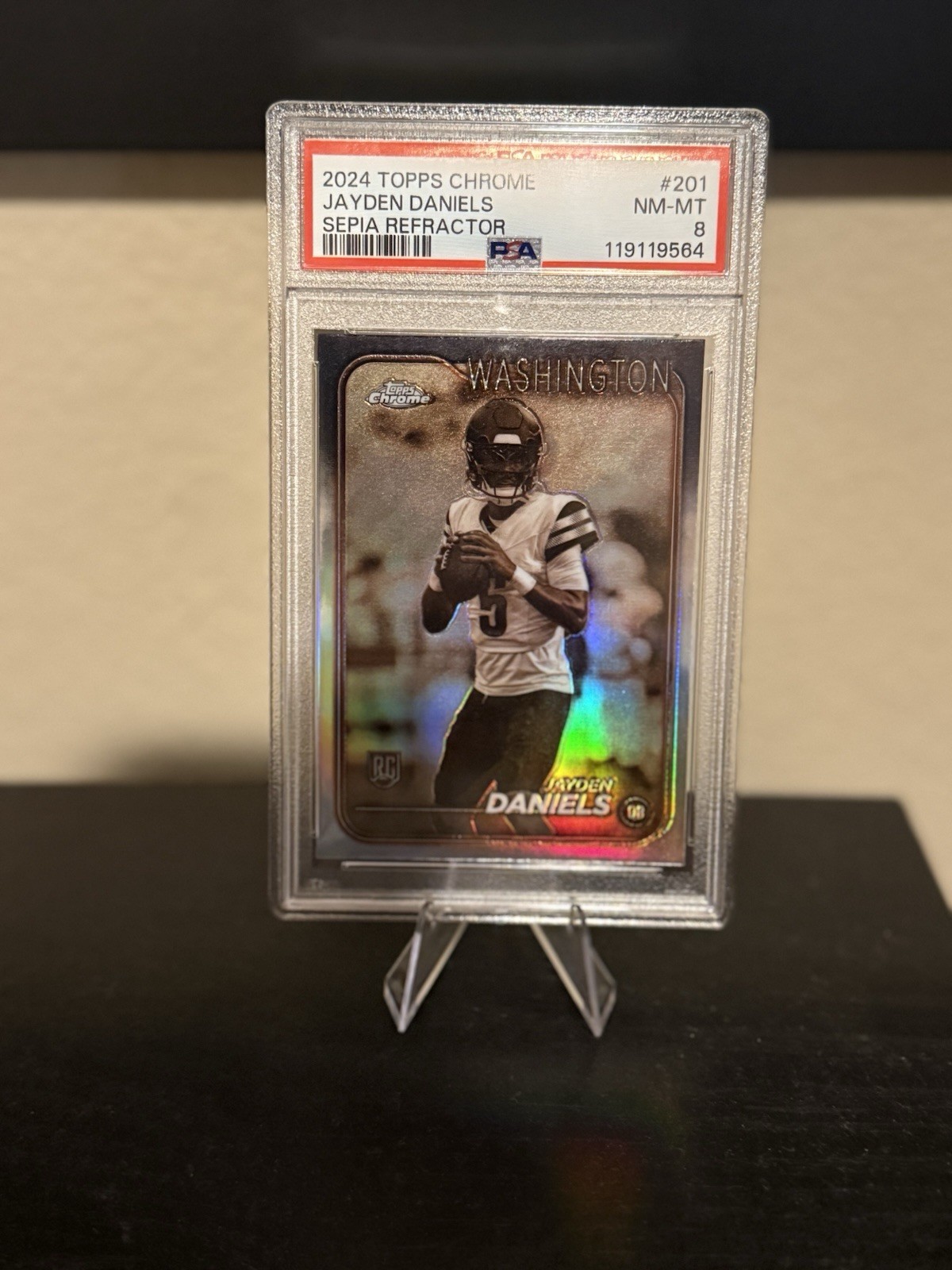 2024 Topps Chrome - Rookies Jayden Daniels #201 Sepia Refractor (RC) PSA 8