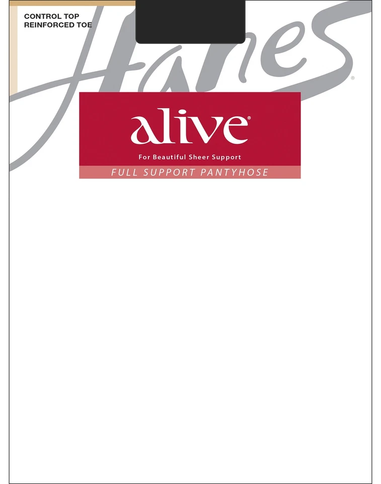 Hanes Alive Pantyhose Full Support Control Top Reinforced Toe Silky Sheer sz A-F