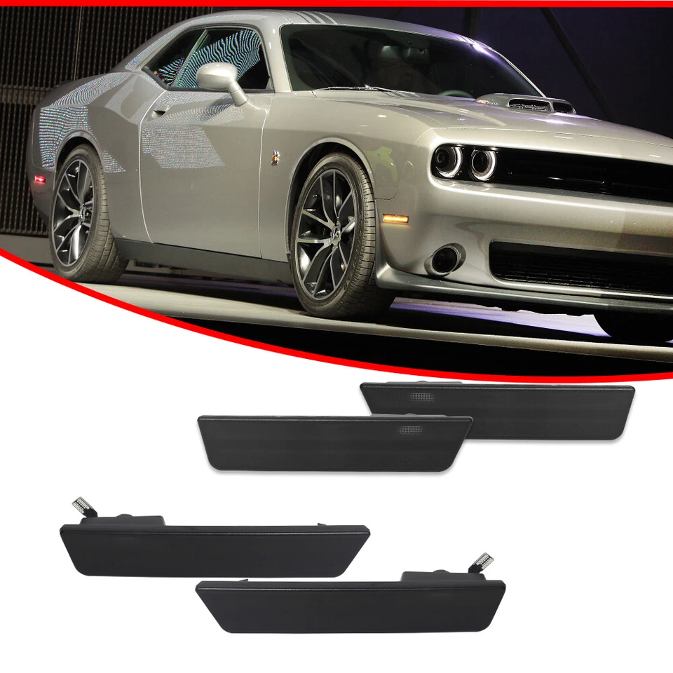 Luces de señalización laterales LED rojas ámbar delanteras ahumadas para Dodge Challenger 2008-14 Foto 3 de 4