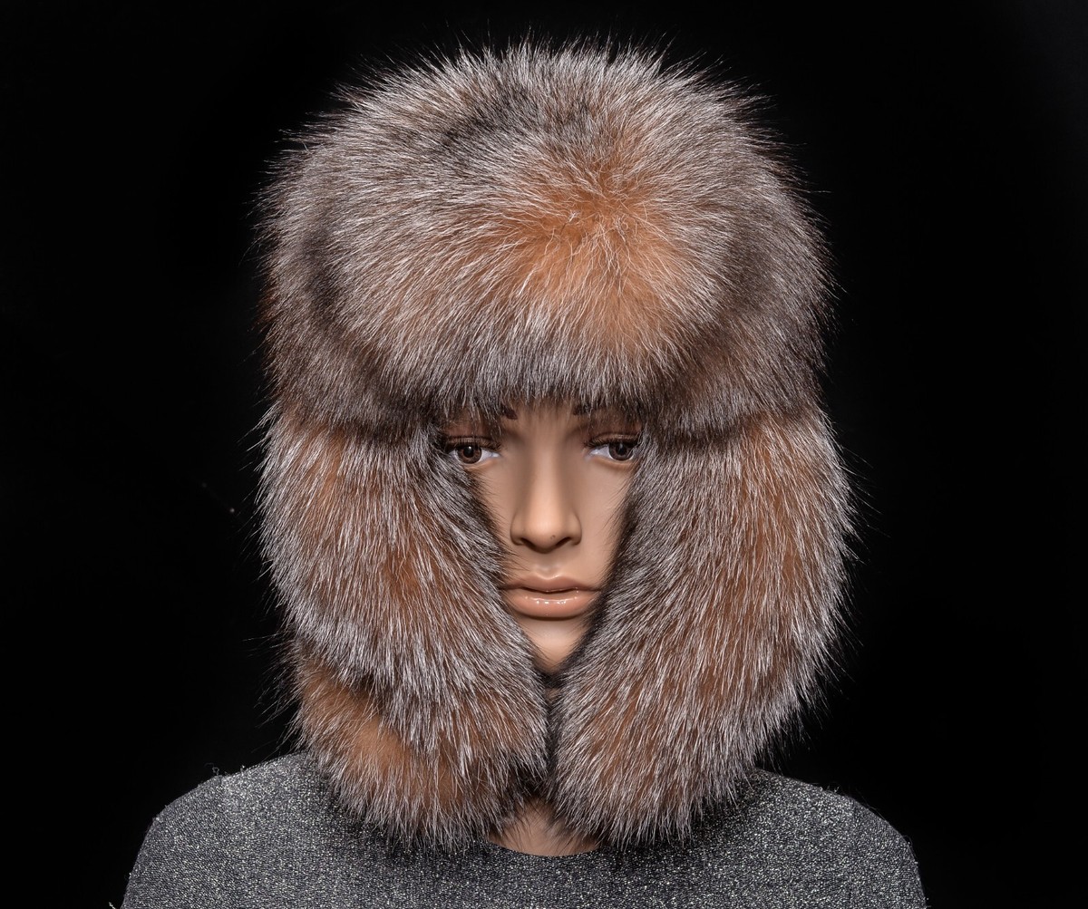 Golden Frost Silver Fox Fur Leather Handmade Men's Vintage Trapper