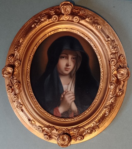 Antigua pintura italiana del siglo XIX al óleo sobre tabla de una monja firmada titulada Verso - Imagen 2 de 21