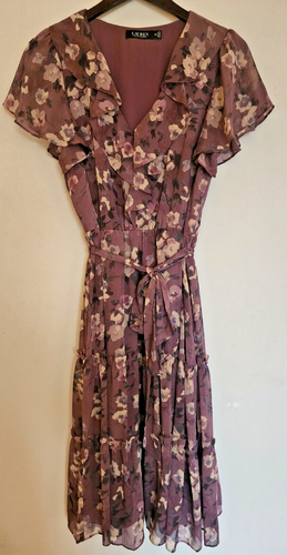 Lauren Ralph Lauren Black Label 12P Blumen Wickelkleid lila fließend feminin