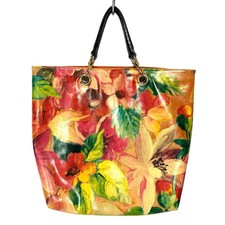 Maurizio Taiuti Floral Print Leather Bag Multicolored Top Handle Purse Italy