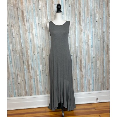 ModCloth S Gray Fearlessly Flowy Jersey Knit Maxi Tank Dress Rayon Ruffle  Hem | eBay