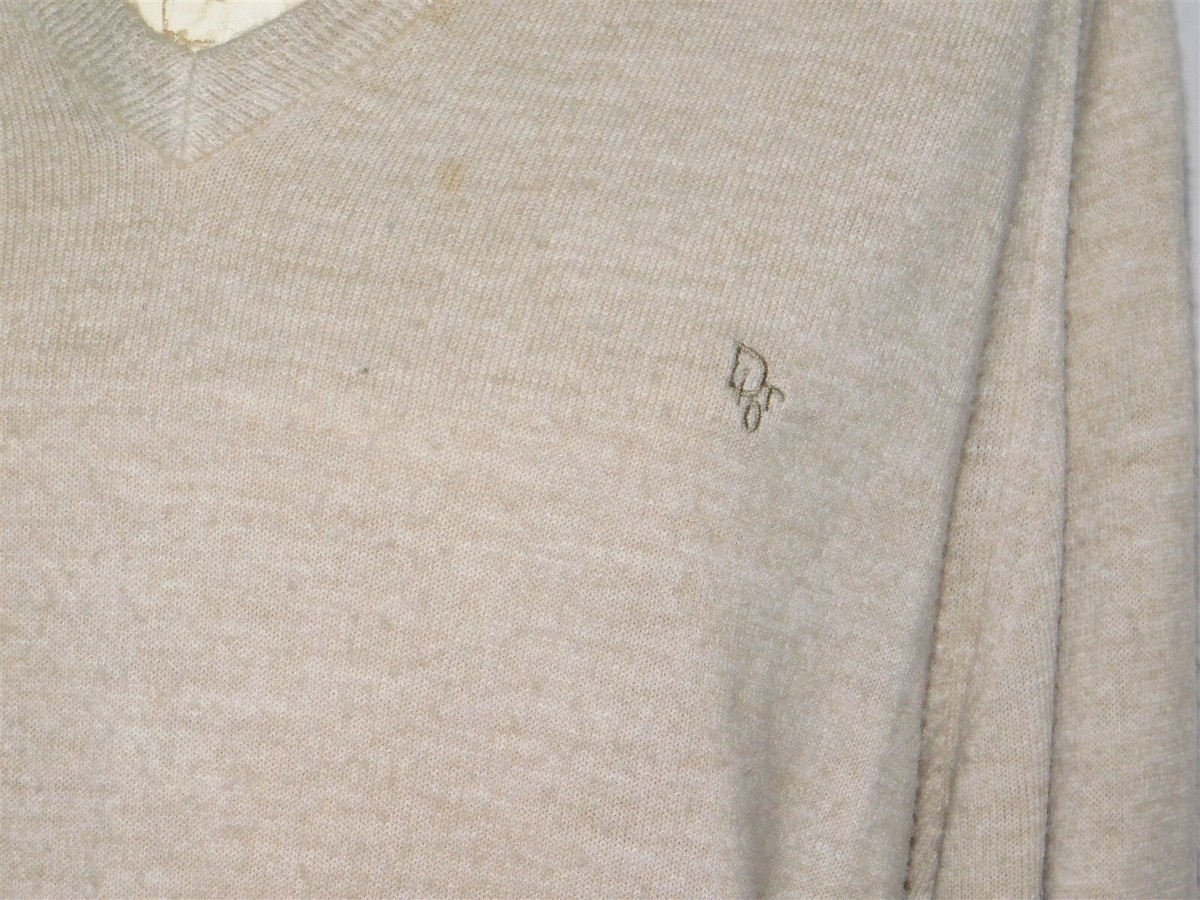 Vintage 1980s CHRISTIAN DIOR Oatmeal Beige V-Neck Sweater Size XL