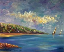 DAM DOMIDO Peinture toile signée les côtes de la verte Irlande 50x61 coté