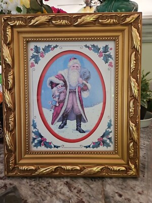 Merck Old World Christmas Framed Shadow Box Print 85006 ''Here Comes Santa Claus''