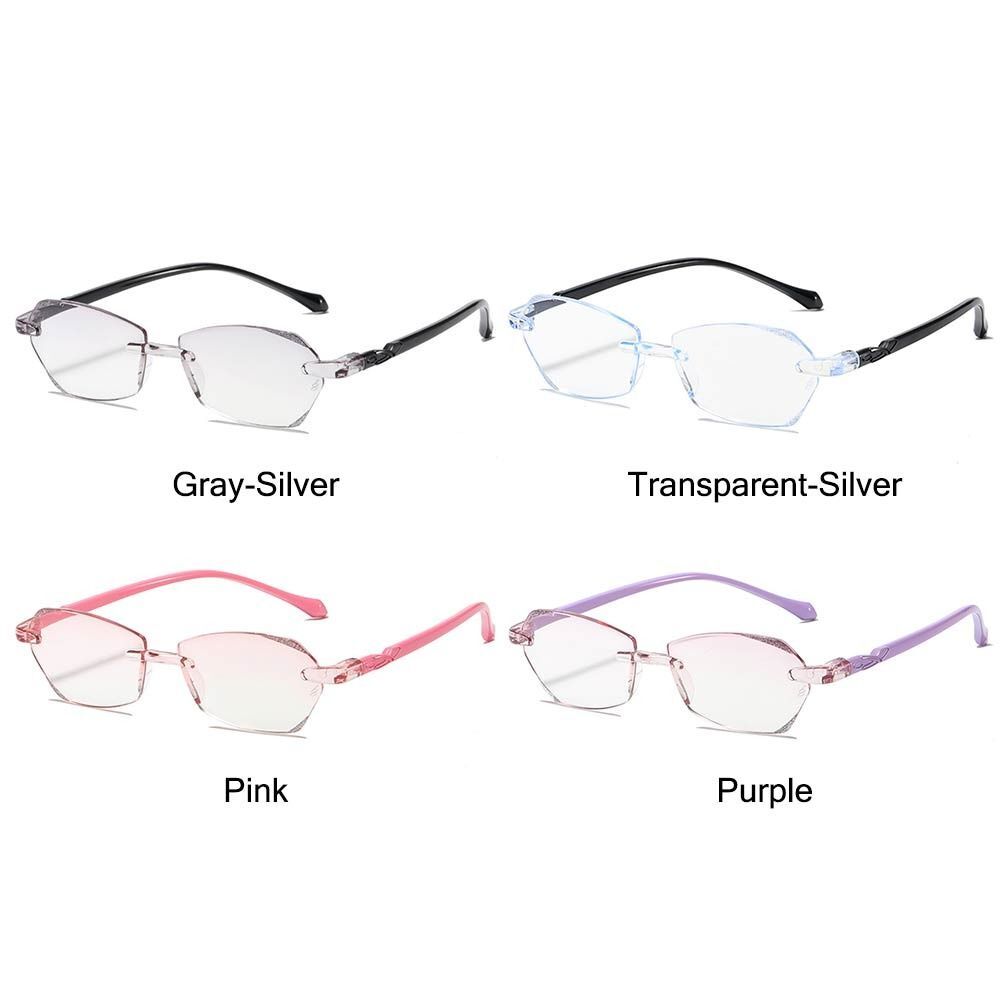 Rimless Readers with Spring Hinge Tinted Blue Rays Eyeglasses for Women
