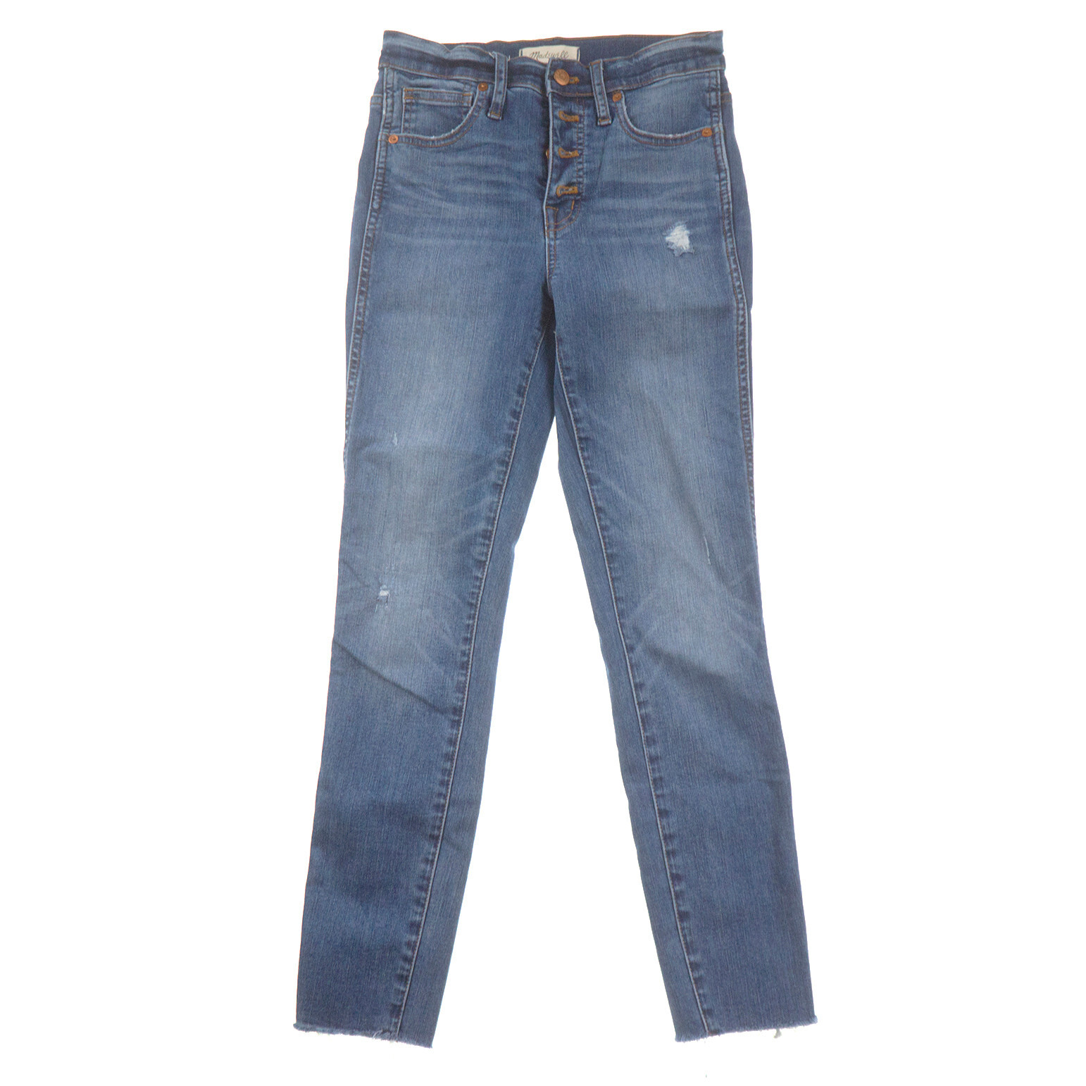 Madewell Womens High Rise Skinny Jeans 25 Button Fly Distressed Blue Denim-image