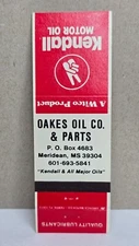 Vintage Matchbook Cover OAKES OIL CO. Kendall Motor Oil Meridian Mississippi MS
