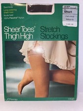 NOS JCPenney Nude Sheer Toes Thigh High Stretch Stockings Size Short-NOS