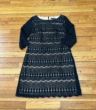 Jessica Howard Women's Lace Half Sleeve Dress Size 12 Black Shift Fit