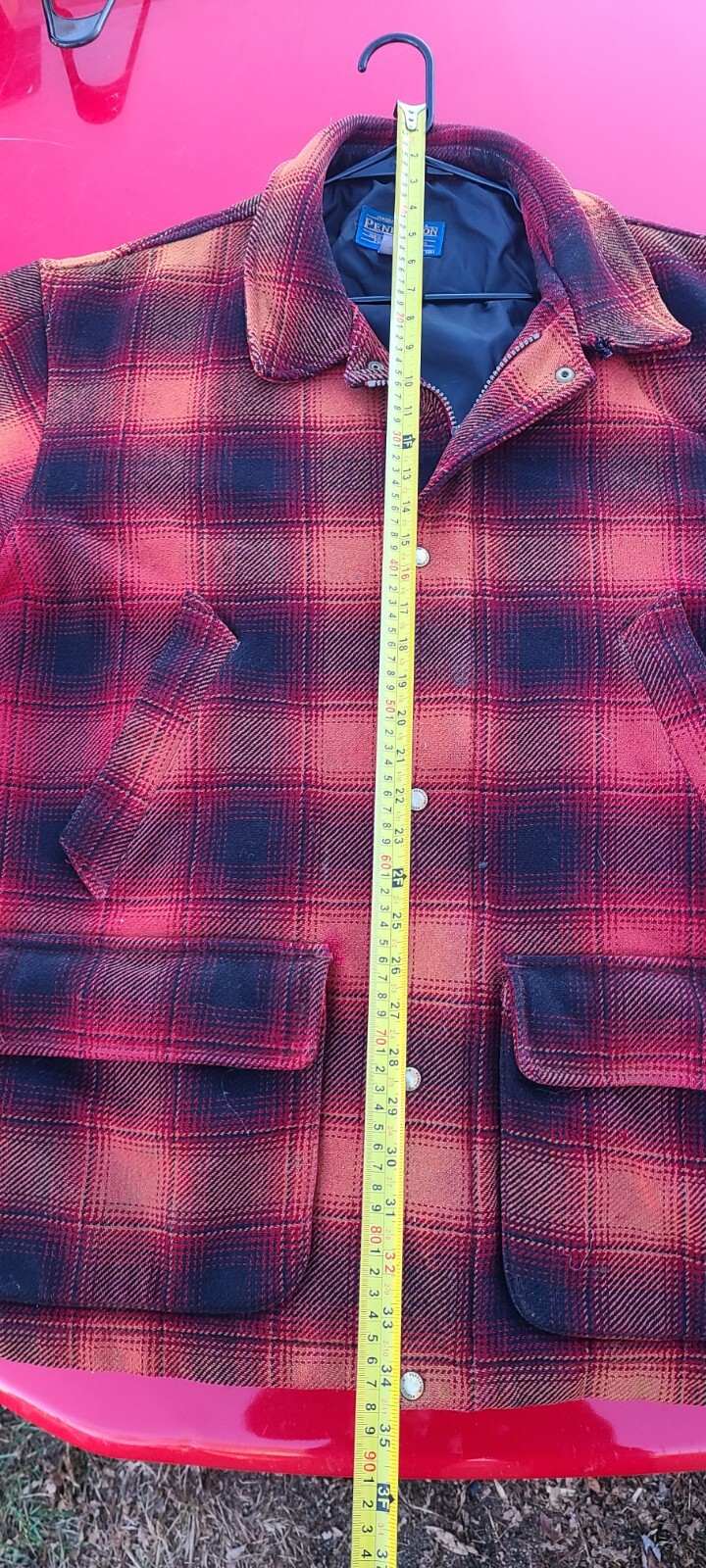 Pendleton Distressed Wool Red Orange Plaid Lumber… - image 10