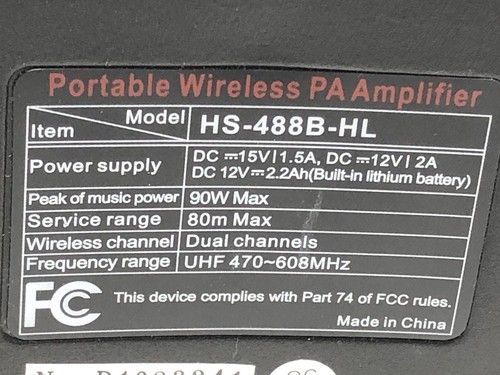 Hisonic UHF Dual Channel Wireless PA System-Bluetooth Model HS-488B-HL - Picture 6 of 11