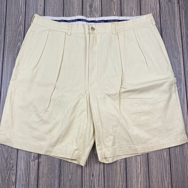 polo chino ralph lauren mens size 40 shorts pale yellow pleated | eBay