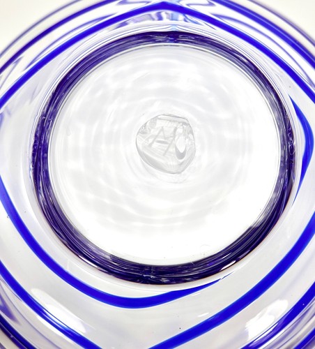 Art Glass Bowl Vintage MMA Clear with Blue Swirl Portugal 10 inch - Picture 15 of 16