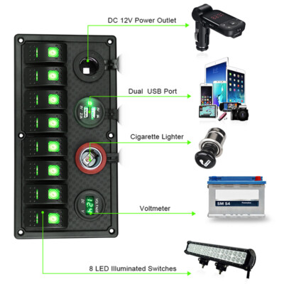 Panel De Interruptores Basculantes, Panel De Interruptores Basculantes Panel De Interruptores Basculantes 8 Gang 12 24v 5 Pines Luz Azul Toggle On Off Panel De Interruptores De Control De Luces